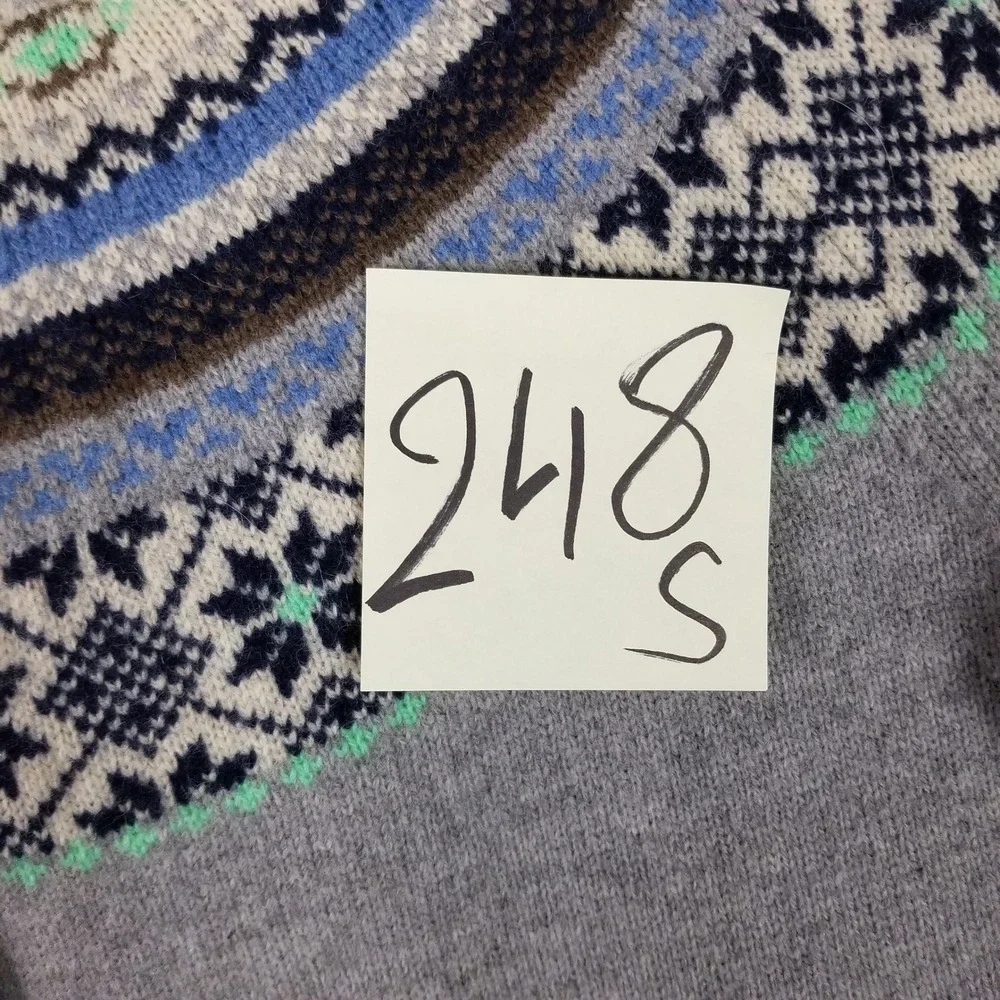 Tabitha Webb Hooded Sweater Women Medium Grey Fair Isle Wool Blend Pullover
